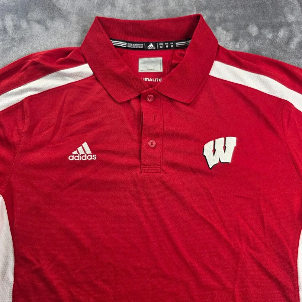 Adidas Polo Shirt Mens Medium Red White Wisconsin Badgers Climalite Bundle‎ 2pk